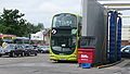 English: First Berkshire & The Thames Valley 37274 (LK58 EDF), a Volvo B9TL/Wright Eclipse Gemini, in the company's Bracknell bus depot, off Market Street, Bracknell, Berkshire. This vehicle also wears local fleet number GL4, which is most unusual as FirstGroup has a nation-wide fleet numbering scheme. Apparently the local fleet numbers are to avoid confusion with other vehicles. Please note the photo was taken from outside the company premises, from the entrance of the depot.