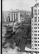 King William Street from above, looking towards the Town Hall, 1935