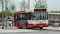 English: Arriva The Shires 3487 (W487 YGS), a Dennis Dart SLF/Plaxton Pointer 2 MPD, in Station Way, waiting for the traffic lights to change so it could cross Friarage Road, into Great Western Street/Aylesbury bus station, Aylesbury, Buckinghamshire, Red Route 9, part of the Aylesbury Rainbow Routes network, supported by Buckinghamshire County Council. This is way it wears a red version of Arriva livery.