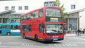 English: Carousel Buses EVL7 (PN02 XCS), a Volvo B7TL/East Lancs Myllennium Vyking, leaving High Wycombe bus station into Bridge Street, High Wycombe, Buckinghamshire, en-route to Bourne End Station. What number route this was I don't know as the bus wasn't showing the number. The bus was acquired from London General and still wears their livery.