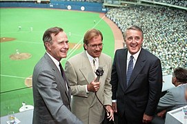 President George H. W. Bush and Prime Minister Brian Mulroney are interviewed during the 1991 MLB All-Star Game in Toronto.jpg