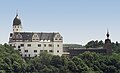 Bergfried (links) von Schloss Rochsburg, Turmhelm höchstwahrscheinlich renaissancezeitlich, Sachsen