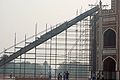 Restoration work at Humayun's tomb, required removal of 3000 truckloads (12,000 cubic meters) of earth, and special chute installed at the back, from the roof (2008)