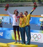 2008 Olympic triathlon women - medal ceremony.JPG