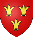 Armes de la famille de La Roche Saint-André : De gueules à trois roquets (ou fers de lance rompus) d'or.[68]