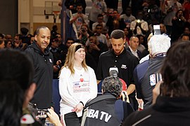 All-Star Game Weekend The Curry's - Dell Curry and Stephen Curry at NBA All-Star Weekend Center Court 2016 (24944206871).jpg