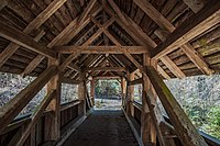 Zweibruggen covered bridge over the Sitter river between the cantons of Appenzell Ausserrhoden and St. Gallen Author: Hans R Jung