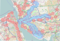 The Catchment plans for Mersey Tram. The Red and Blue shaded is 800m around each station or stop The Red areas are the Merseyrail cathment areas and the Blue the Merseytram. This is remade from the orginal MerseyTravel document.