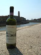 Bottiglia vino chianti sull'Arno a Pisa.jpg