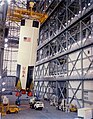 S-IC first stage of the Apollo 8 Saturn V being erected