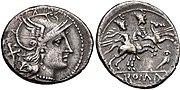 Thumbnail for File:Caecidius Noctua, denarius, 194-190 BC, RRC 135-1.jpg