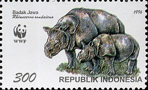 Stamp of Indonesia - 1996 - Colnect 253510 - Javan Rhinoceros Rhinoceros sondaicus.jpeg