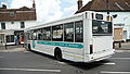 English: The rear of Arriva Kent & Sussex 3593 (GJ52 HDZ), a Dennis Dart SLF/Plaxton Pointer 2, on Vicarage Hill, Westerham, Kent, turning right into London Road, on route 401. This bus is owned by Kent County Council, and is leased to whoever has the contract for route 401 at the time, hence it is not wearing full Arriva livery when seen here. The bus has seen a spell with Metrobus, and has now passed from Arriva to Go Coach Hire.