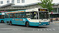 English: Arriva The Shires 3854 (N414 NRG), a Volvo B10B/Plaxton Verde, leaving High Wycombe bus station into Bridge Street, High Wycombe, Buckinghamshire, on route 800. Despite routes 328 and 329 being replaced by routes 800 and 850, this bus still had 328 and 329 showing on its route branding. Most of the others had the old numbers removed.