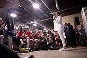 Harris at womens town hall hosted by NARAL at Confluence Brewery in Des Moines (3 July 2019)