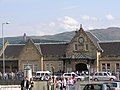 Stirling railway station, including views of the Wallace Monument and Dumyat