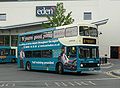 English: Arriva The Shires 5141 (N41 JPP), a Volvo Olympian/Northern Counties Palatine, leaving High Wycombe bus station into Bridge Street, High Wycombe, Buckinghamshire, on route 62. Note the adverts for bus drivers.