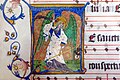 St Michael weighing souls during the Last Judgement, Antiphonale Cisterciense (15th century), Abbey Bibliotheca, Rein Abbey, Austria