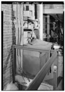 INTERIOR VIEW, SECOND FLOOR, REMNANTS OF ORIGINAL ELECTRICAL SYSTEM AT TOP OF STAIRWAY, SOUTH WALL, LOOKING SOUTHWEST - Hyattsville Hardware, 5121 Baltimore Avenue, Hyattsville, HABS MD,1-HYATV,1-8.tif