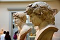 Marble busts of Hadrian (left, 117-138 CE, probably from Rome) and Antinous (right, 130-138 CE, from Rome). Antinous was Hadrian's lover. He met Hadrian in 120s CE and died in the Nile, Egypt, in 130 CE. The British Museum, London