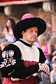 Andrea Mari (nicknamed "Brio"), the jockey of the Civetta for the Palio of August 16th 2009, during the Corteo Storico of the Palio of August 16th 2009