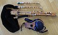 Modernized Swedish bagpipes (säckpipa) built by Alban Faust. Melody pipes in A and G, three drones, and a bellow.