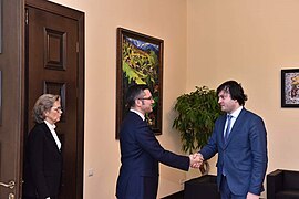 Special Co-ordinator Vigenin and Head of the OSCE PA Delegation Cederfelt meet with Chairman of the Parliament of Georgia Irakli Kobakhidze (31708407578).jpg