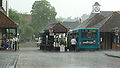 English: Sevenoaks bus station, Kent, during a torrential rain storm. The photograph was taken from the High Street.