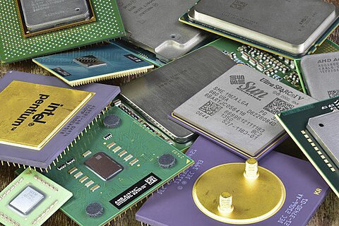 Focus-stacked image of a bunch of historical CPUs