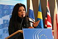 Ruslana giving a speech at the European Economic and Social Committee in Brussels, 18 February 2014