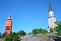 The water tower and church in Hanko, Finland