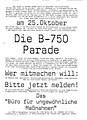 Handzettel zur B-750 Parade / Büro für ungewöhnliche Maßnahmen, Berlin