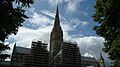 English: Salisbury Cathedral, seen in July 2009, from its Northern side, near the road named North Walk. Path of the cathedral is in scaffolding for works.