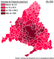 Map of the density of population in the Community of Madrid.