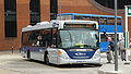 English: Metrobus 632 (YN08 DFY), a Scania CN230UB OmniCity, in Redhill bus station, on route 100. It is stopped at Stand B, despite route 100 being allocated to Stand C. This is a good demonstration of how the new design of the bus station is too cramped.