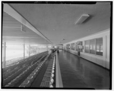 View south, east-side, level 3 of clubhouse, right of frame is citation room. Flamingo room in background- CD-S. - Hialeah Park Race Track, East Fourth Avenue, Hialeah, Miami HABS FLA,13-HIAL,1-50.tif