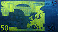 50-euro banknote under fluorescent light (UV-A)