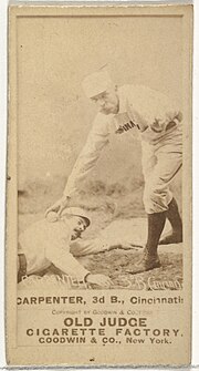 Thumbnail for File:Warren William Hick Carpenter, 3rd Base, Cincinnati, from the Old Judge series (N172) for Old Judge Cigarettes MET DP845593.jpg