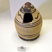 1048 - Keramikos Museum, Athens - Vase shaped as a grain silos, 700-650 BC - Photo by Giovanni Dall'Orto Nov 12 2009.jpg