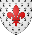 Armoiries de Guy Le Bouteiller (Le Boutillier), Châtelain de La Roche-Guyon (1419-1449) ː«D’hermine à une fleur de lys de gueules»