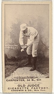 Thumbnail for File:Warren William Hick Carpenter, 3rd Base, Cincinnati, from the Old Judge series (N172) for Old Judge Cigarettes MET DP845595.jpg