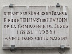 Plaque Teilhard de Chardin, 15 rue Monsieur, Paris 7.jpg