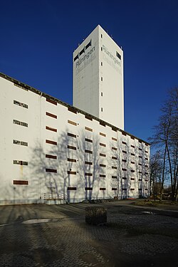 Silo of flour mill Rüningen near Brunswick on a cold winter day.