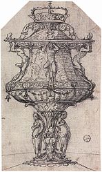 Design for a table fountain, with Anne Boleyn's badge label QS:Len,"Design for a table fountain, with Anne Boleyn's badge" label QS:Lpl,"Projekt fontanny stołowej ze znakiem Anny Boleyn" 1533