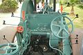 Steam roller Aveling and Porter, about 1902, view on the driver's cab; Dampfwalze Aveling & Porter, etwa 1902, Sicht in den Führerstand