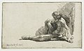 Nude Man Seated on the Ground with One Leg Extended label QS:Len,"Nude Man Seated on the Ground with One Leg Extended" label QS:Lnl,"Jonge man, zittend op de grond met één been uitgestrekt" . 1646. etching print. 9.8 × 16.8 cm (3.8 × 6.6 in). Various collections.