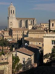 Català: Barri vell i catedral de Girona. English: Old town and Girona's Cathedral. Italiano: Il Quartiere Vecchio e la Cattedrale di Girona.