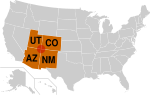 Locator map showing four corners region in US