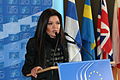 Ruslana giving a speech at the European Economic and Social Committee in Brussels, 18 February 2014