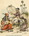 "John Bull hated to drop his bundle..." Caricature politique contre l'Angleterre préoccupée surout par ses intérêts commerciaux en Orient ; la femme représente l'Arménie [1895 ?]